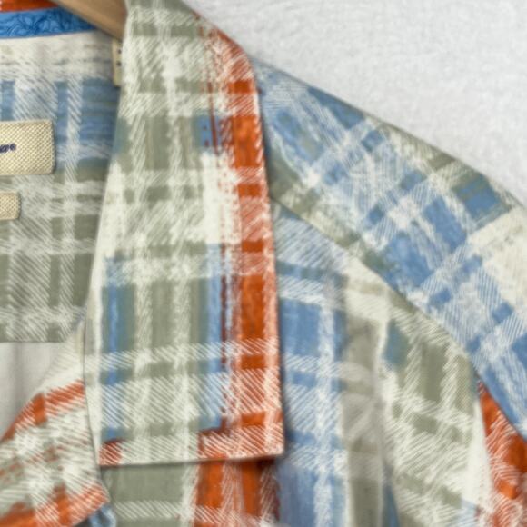 TOMMY BAHAMA Shirt Men 2XL Island Zone Silk Blend Twill Plaid Loop Collar Orange - Picture 10 of 14